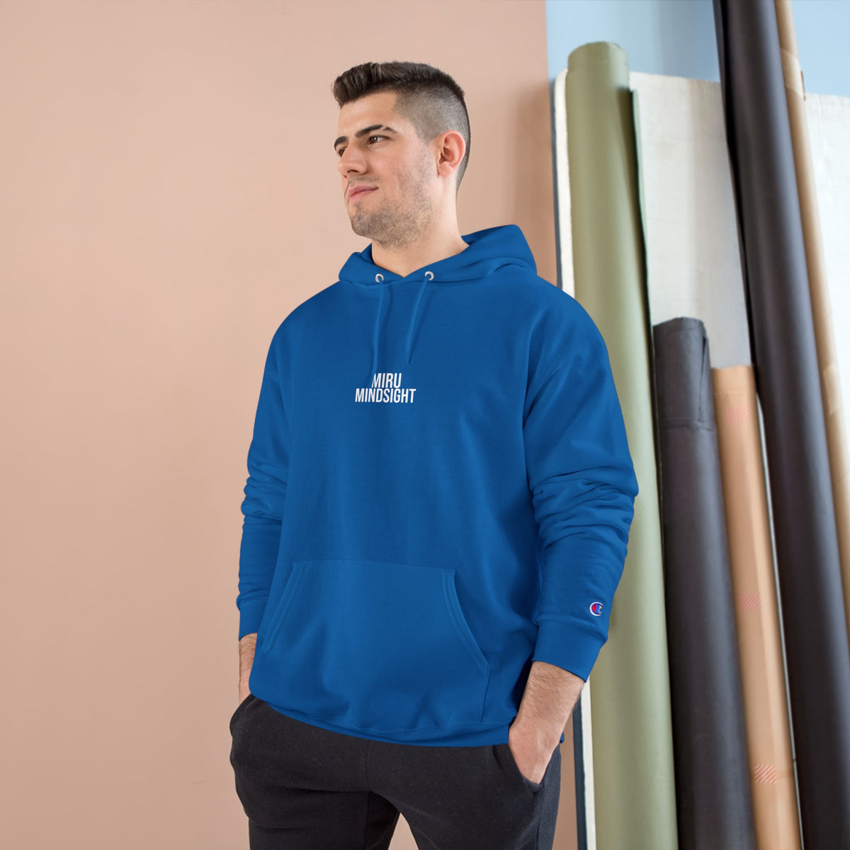 "I'm Happy You're Here." Print Unisex Champion White Hoodie