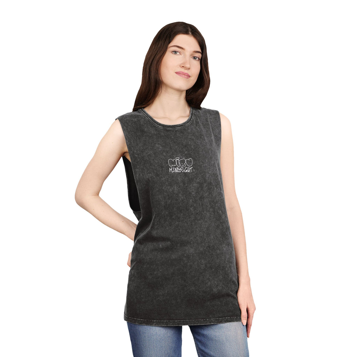 "I'm Happy You're Here" Logo Unisex Stonewash Tank Top