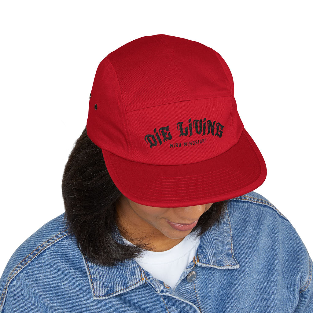 5-Panel Embroidered Cap — "Die Living" Streetwear Hat (Black lettering)