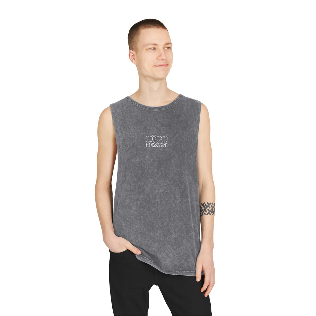 "I'm Happy You're Here" Logo Unisex Stonewash Tank Top