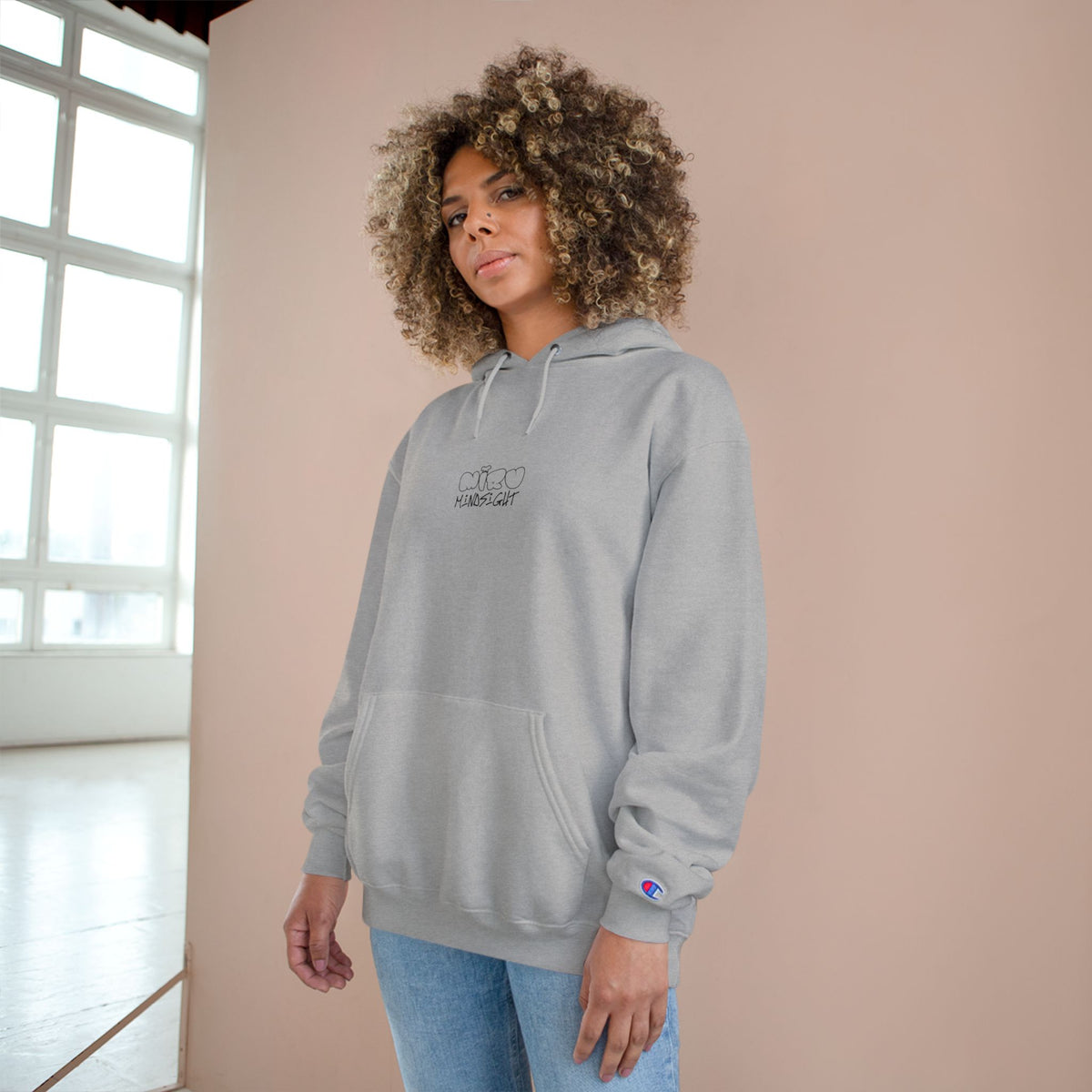 "I'm Happy You're Here." Logo Champion Hoodie