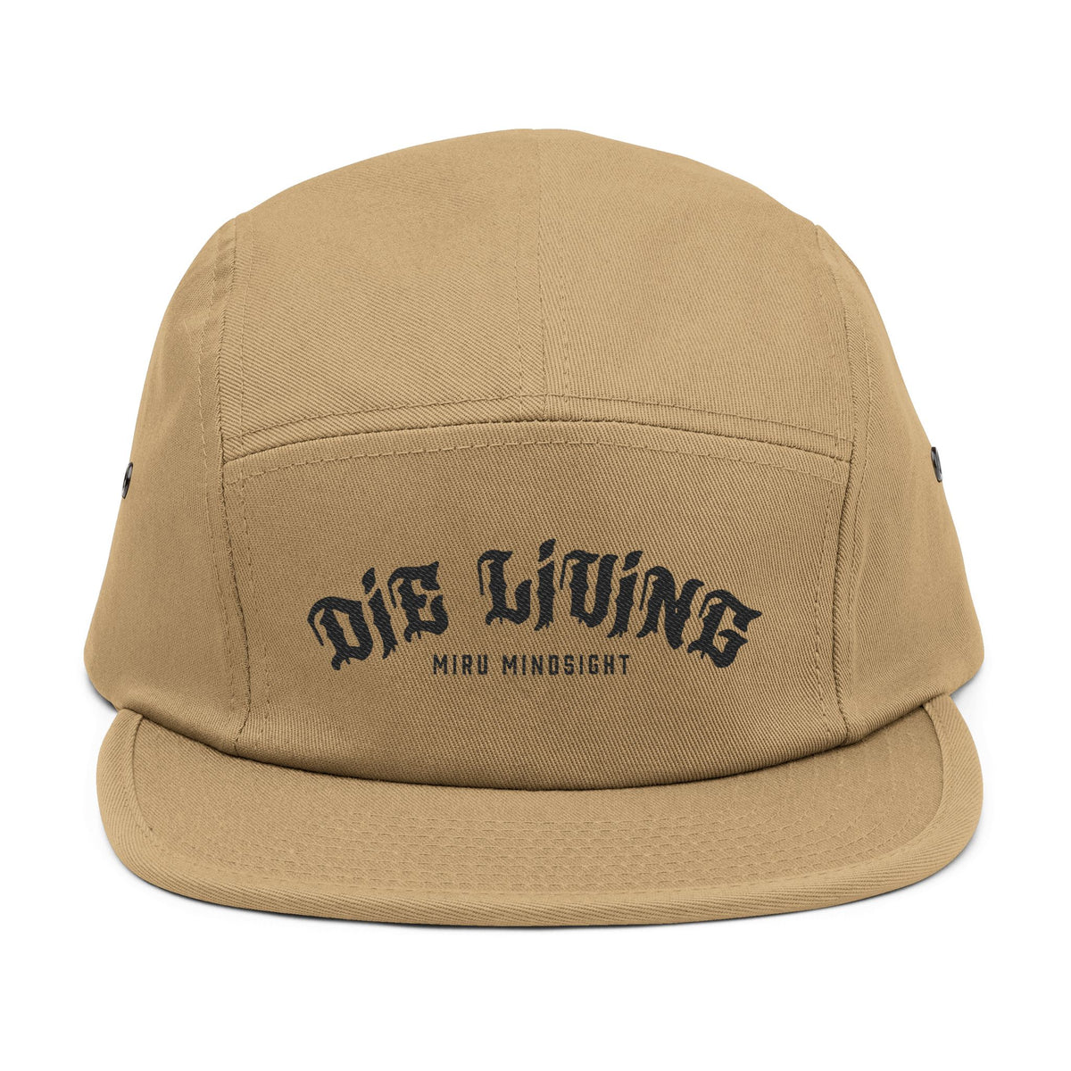 5-Panel Embroidered Cap — "Die Living" Streetwear Hat (Black lettering)